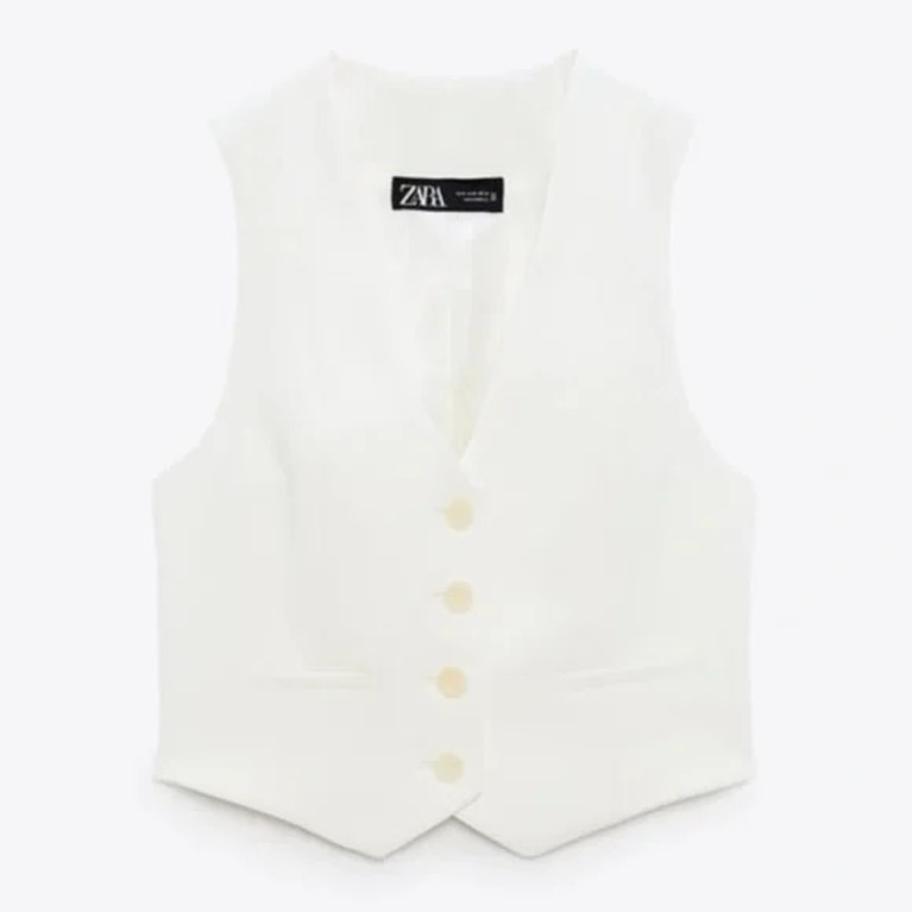 Zara Oyster White Tailored Short Waistcoat
